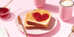 Toast with Heart Shaped Jam.